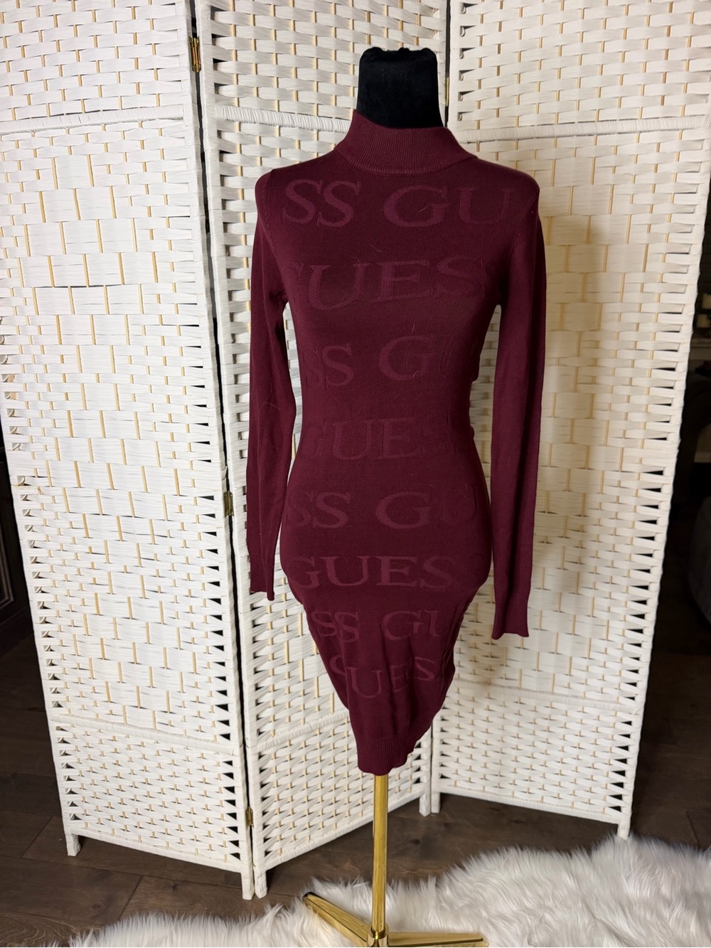GUESS Burgundy Long-Sleeve Turtleneck Knit Dress